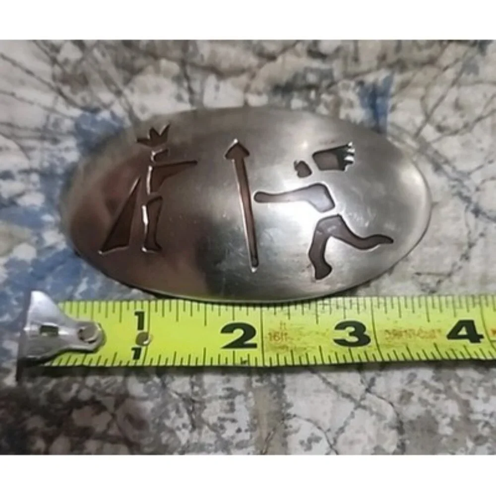 Unusual Vintage Made In Mexico Silver Metal Over Copper Belt Buckle Western Wear